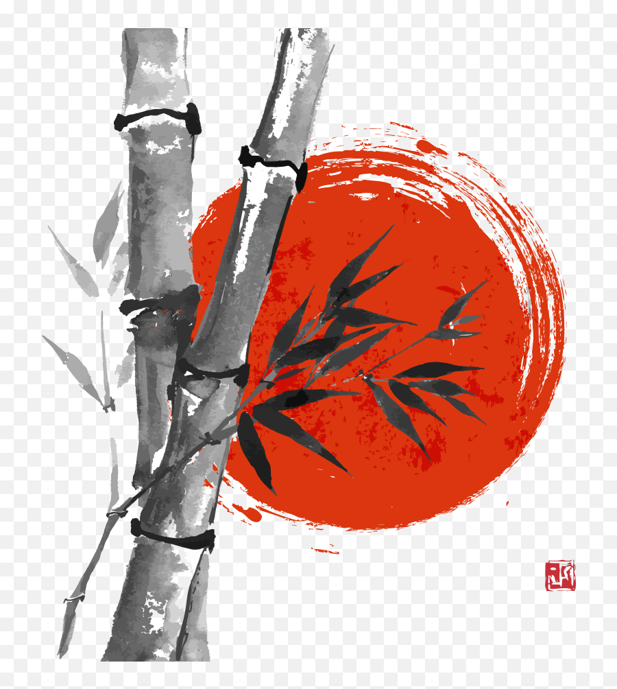 Download Japanese Wash Vector Ink Japan Bamboo Painting - Painting Japanese Bamboo Art Png,Japanese Flag Png