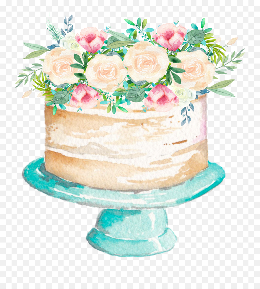 Watercolor Cake Flowers Sticker By Stephanie - Water Color Cake Flower Png,Cake Transparent Background