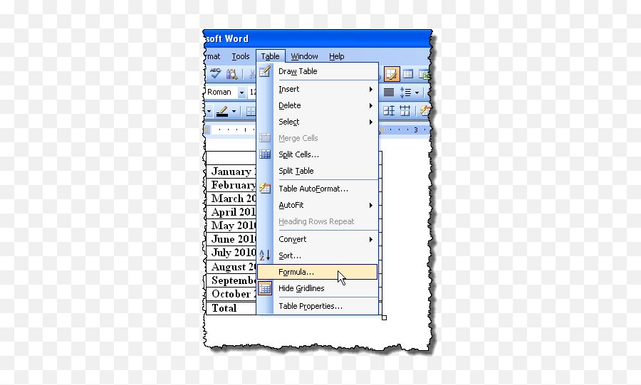 Sum A Table Column In Word - Table Menu In Ms Word 2003 Png,Microsoft Office Word 2010 Icon