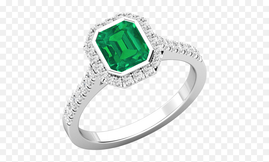Emerald Diamond Halo Cluster Style - Engagement Ring Png,Halo Ring Png