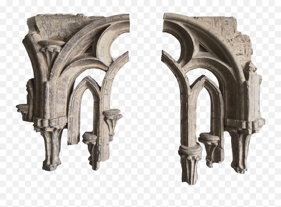 Gothic Cathedral Window Tracery Masonry Fragments - A Pair Arch Shaped Png,Vignette Transparent