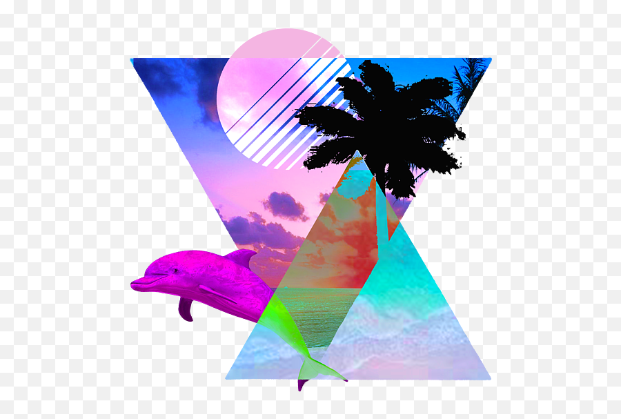 Vaporwave Dolphin 80s Hypnotic Sunset Scene Carry - All Pouch Vaporwave Dolphin Cover Png,Sunset Transparent