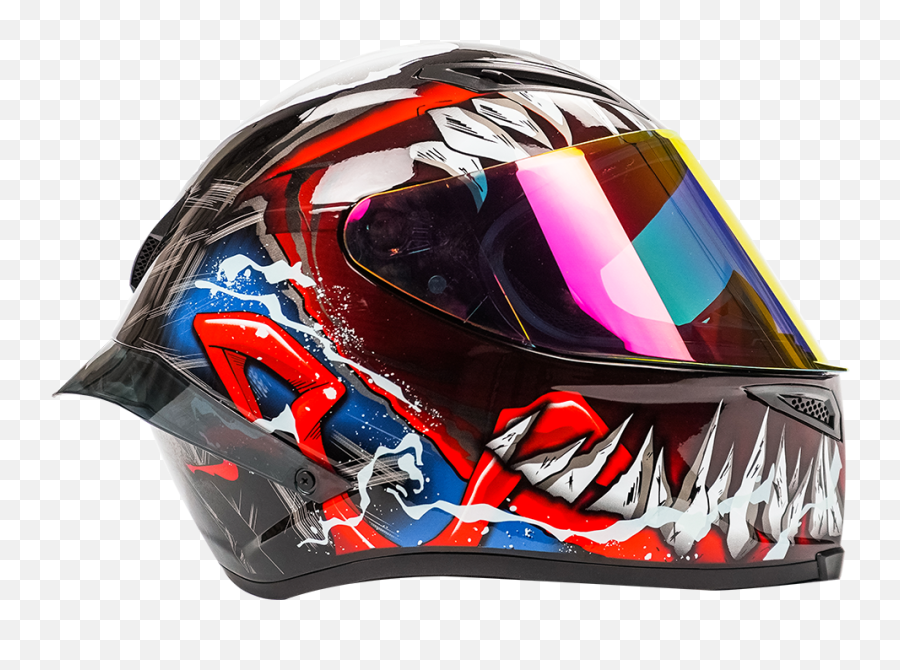 Full Face Motorcycle Helmet Venom Cool With Big Spoiler Tail Riding Motocross Racing Motobike - Motorcycle Helmet Png,Icon Chrome Helmet