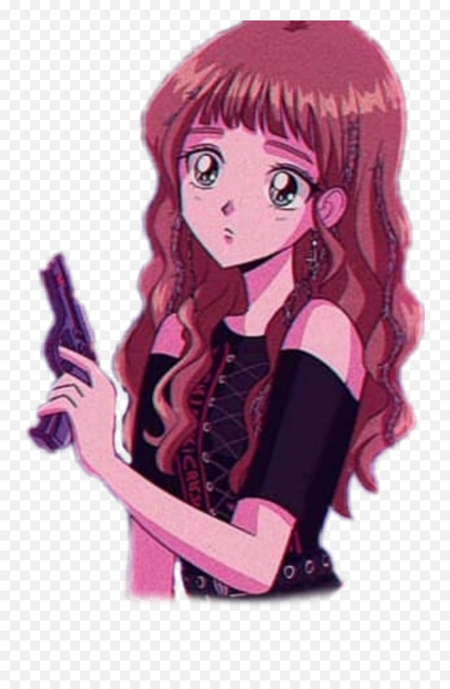 Girl Aesthetic Gun Cute Sticker - Cartoon Png,Cute Anime Girl Transparent