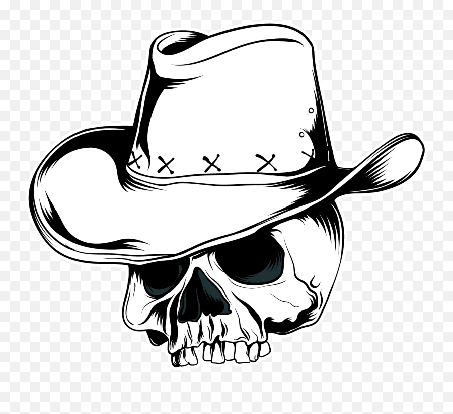 Cowboy Hat Vector Graphics Skull Clip Art - Skeleton Head Skull With Cowboy Hat Png,Skeleton Head Png