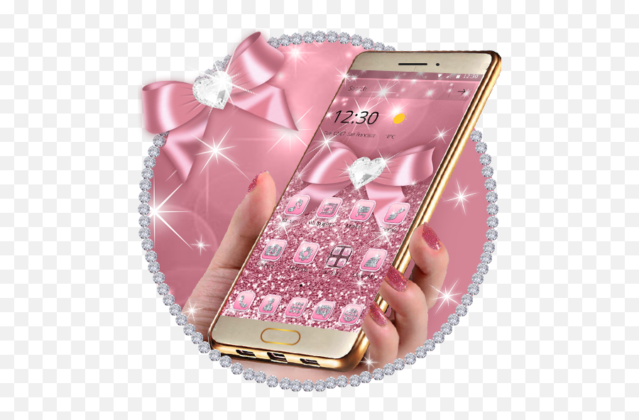 Rose Gold Shiny Diamond Pink Bow Glitter Theme Apk 118 - Smartphone Png,Pink Bow Icon