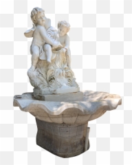 Italian Cherubs Holding Fish Motif Marble Fountain - png