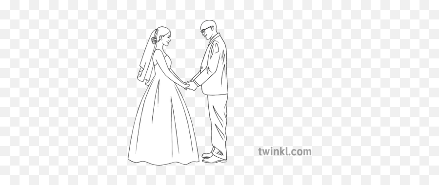 Matrimony Wedding Couple Black And White Illustration - Twinkl Wedding Couple White Png,Wedding Couple Png