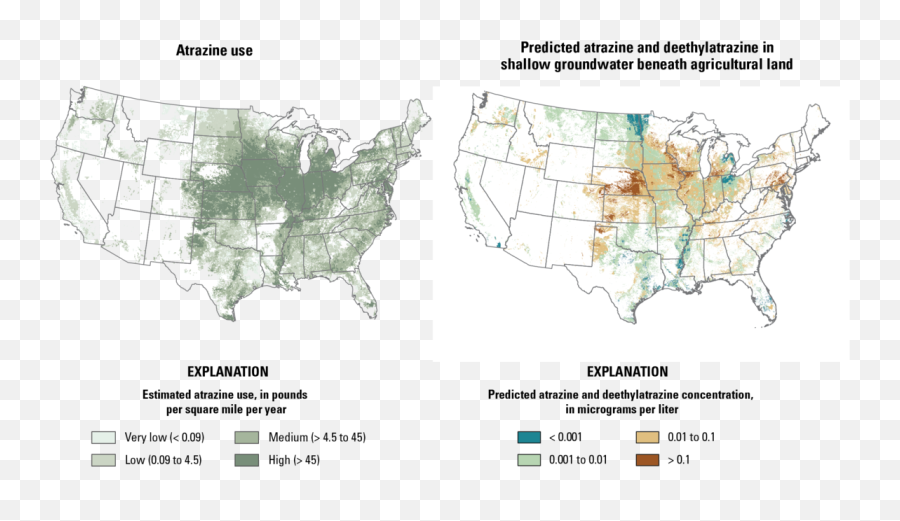 Us Maps Of Atrazine Use And Predicted Concentrations In - Atrazine In Us Water Png,Us Map Png