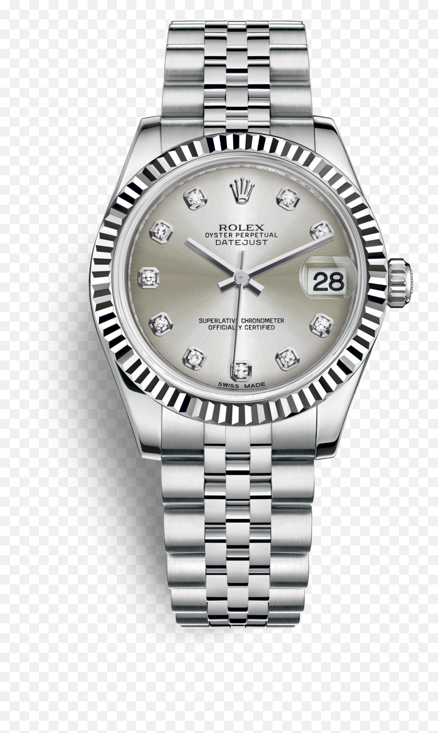 Download Hd Rolex Datejust Watch White - Rolex 178273 Silver Roman Png,Rolex Watch Png