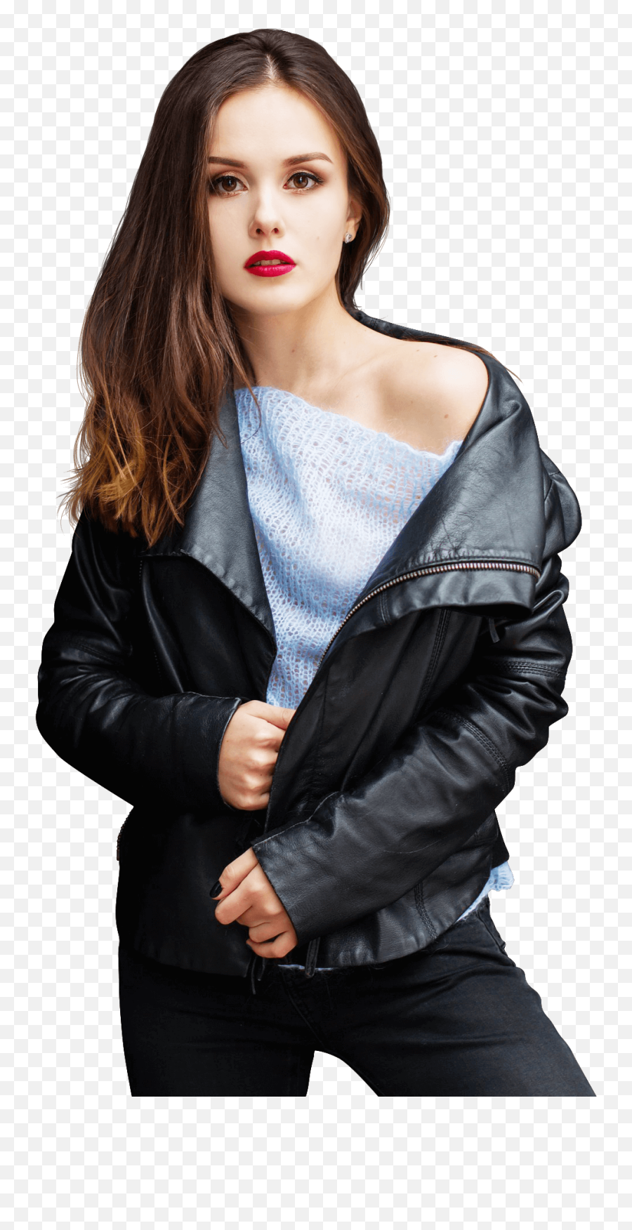 Girl With Black Leather Jacket Png Transparent