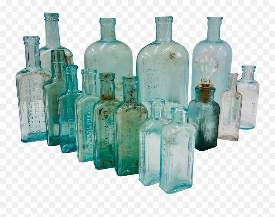 Antique Medical Glass Bottle Assortment - Set Of 15 Glass Bottle Png,Medicine Bottle Png