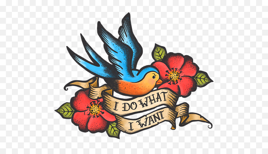 I Do What Want Vintage Bluebird And Rose Tattoo Carry - All Pouch Do What I Want Tattoo Png,Rose Tattoo Png