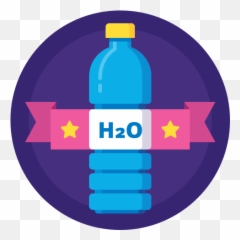 Badge Bottle Drink H2o Hydration Sport Water Icon - Water Bottle Circle Icon Png