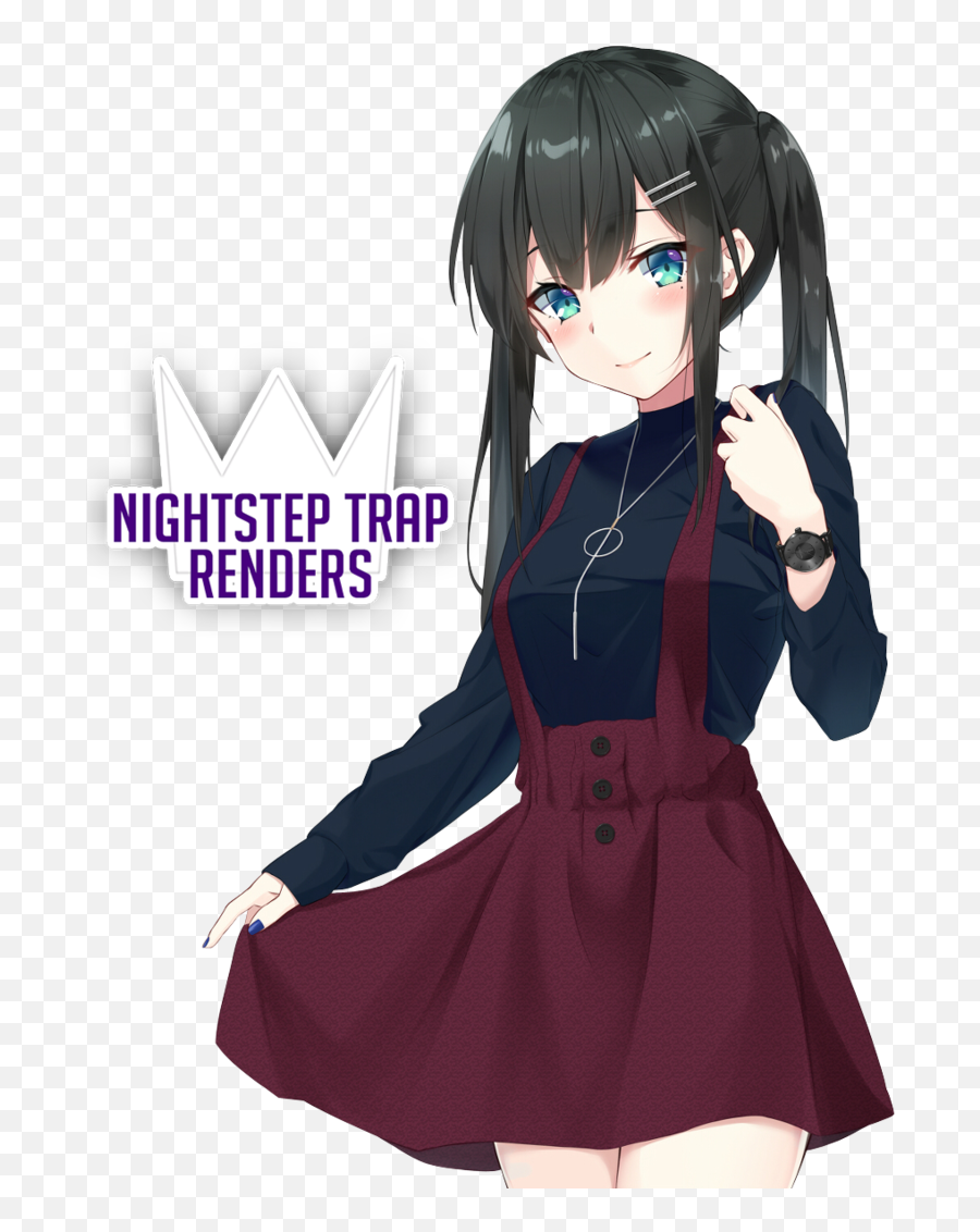 black-haired female anime character transparent background PNG clipart