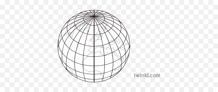 Globe Longitude Diagram Ks3 Black And White Illustration - Parallel Geography Png,Globe Black And White Png
