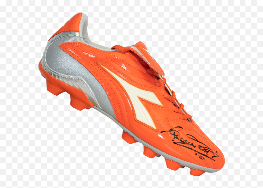 Francesco Totti Signed Orange Diadora Boot - Round Toe Png,Icon Bombshell Boots