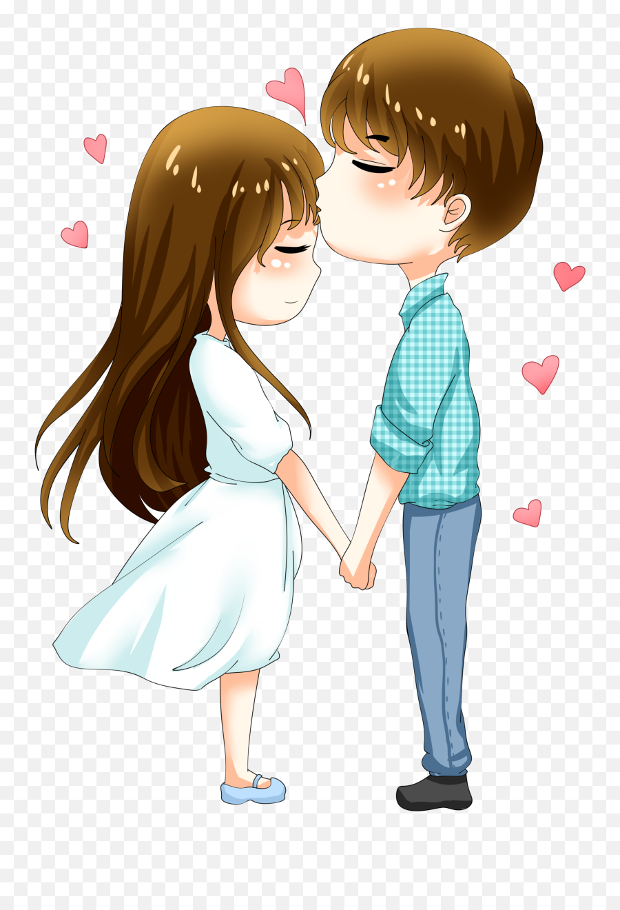 Couple Png Hd - Cartoon Couple Forehead Kiss,Anime Couple Transparent