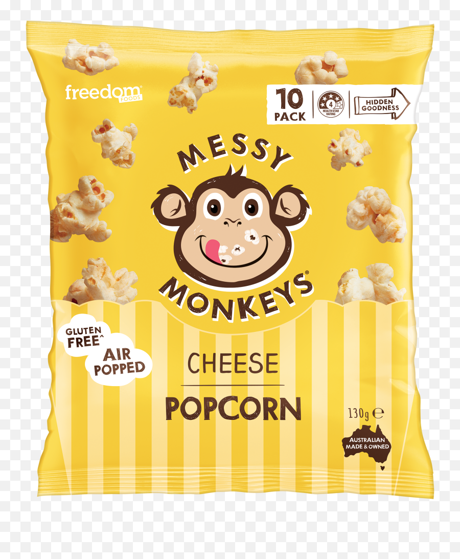 Messy Monkeys Cheese Popcorn U2013 Freedom Foods - Messy Monkeys Cereal Png,Popcorn Transparent