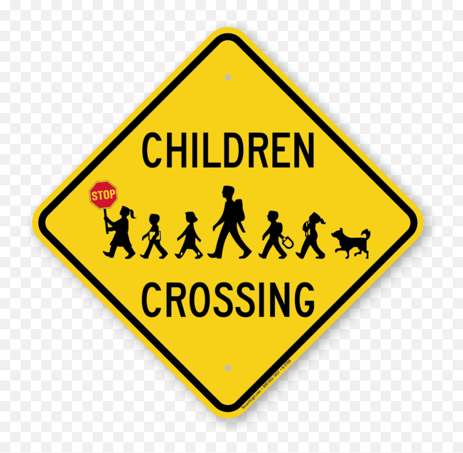 Diamond Kids Crossing Sign Children With Child Holding Hand Held Stop And Dog Graphic - Lab Safety Logo Png,Yield Sign Png