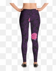 Rose Purple Floral Pattern Print Leggings - png
