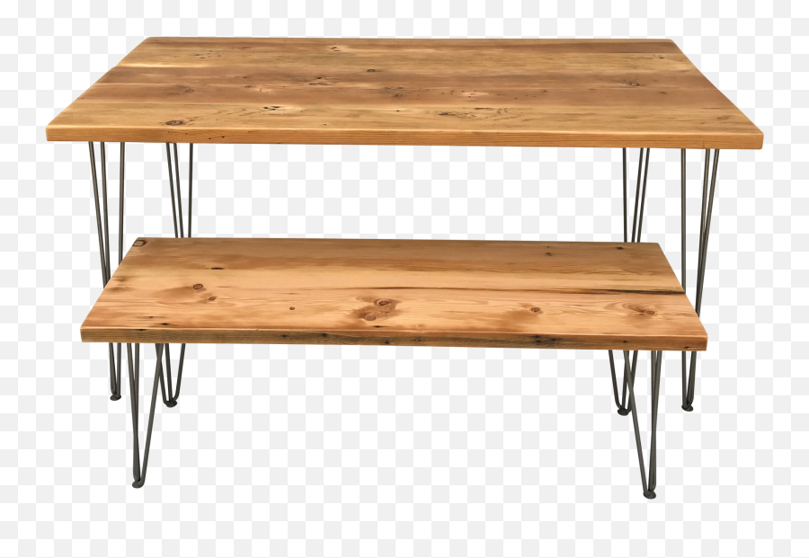 Reclaimed Wood Table U0026 Bench Set With Hairpin Legs - Coffee Table Png,Wood Table Png