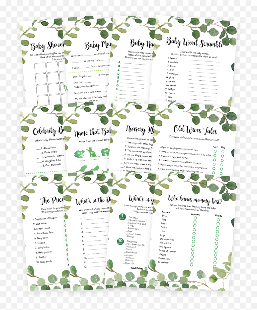 Download Hd Greenery Foliage Baby Shower Game Pack - Game Calligraphy Png,Foliage Png