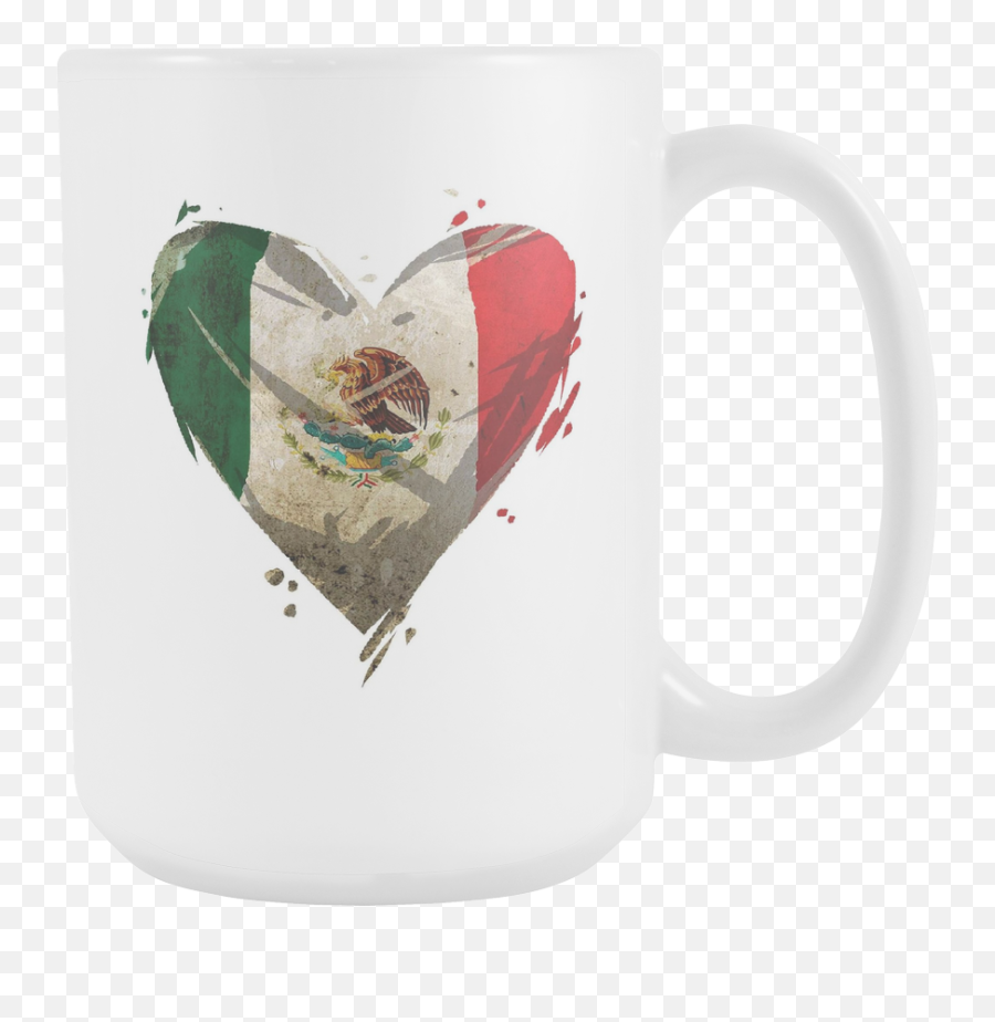 I Love Mexico Mexican Flag Heart Distressed Souvenir Gift White 15oz Mug - Coffee Cup Png,Mexico Flag Transparent
