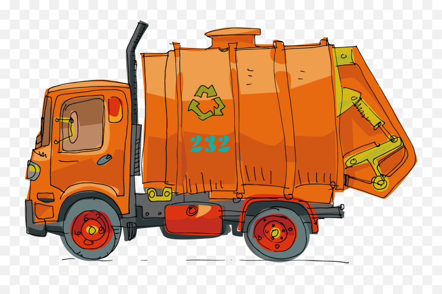 Garbage Truck Cartoon - Vector Yellow Handpainted Garbage Cartoon Transparent Garbage Truck Png,Flat Hand Png