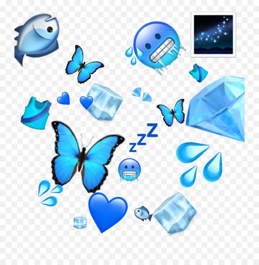 Emoji Collage Blue Emojicollage Sticker - Blue Color With Emojis Png,Diamond Emoji Png