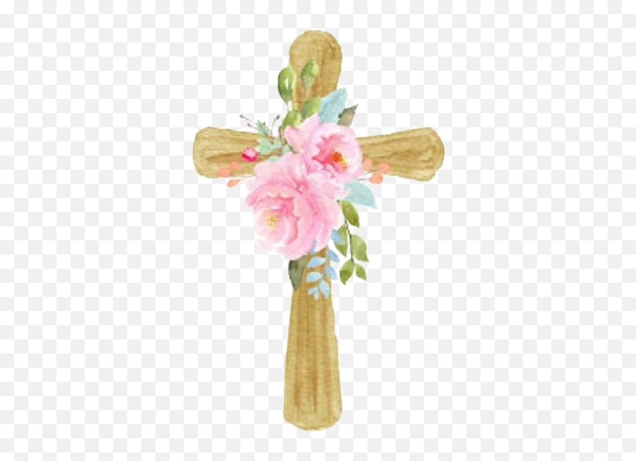 Watercolor Cross Wooden Flowers Sticker By Stephanie - Watercolor Cross With Flowers Png,Jesus Christ Png