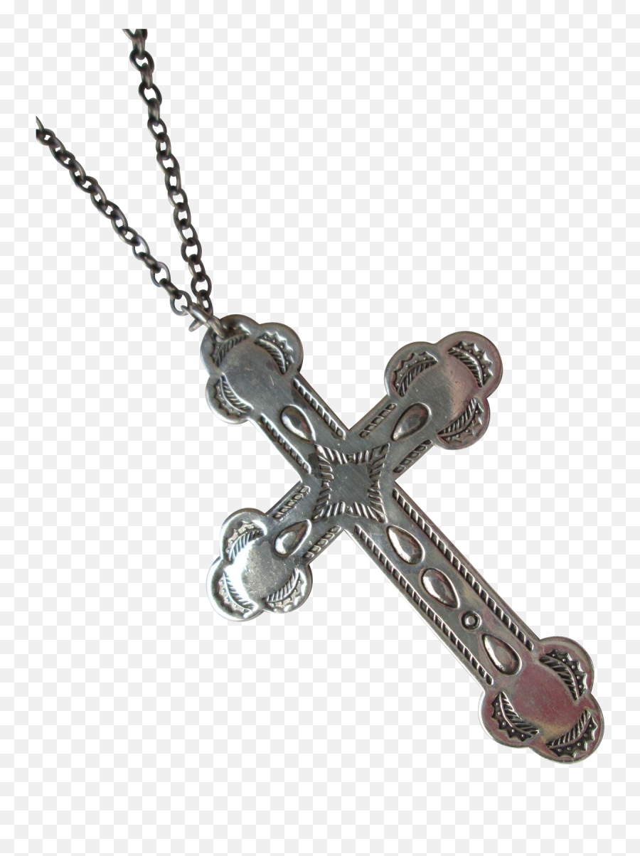 Sterling Silver Navajo Cross Pendant - Locket Png,Cross Necklace Png