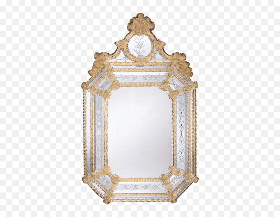 Murano Venetian Octagonal Mirror With Gold Border And Motif - Crowned Top Png,Gold Border Transparent