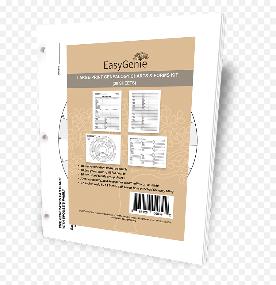 Large - Print Genealogy Charts And Forms Kit 30 Sheets Horizontal Png,Paper Hole Png