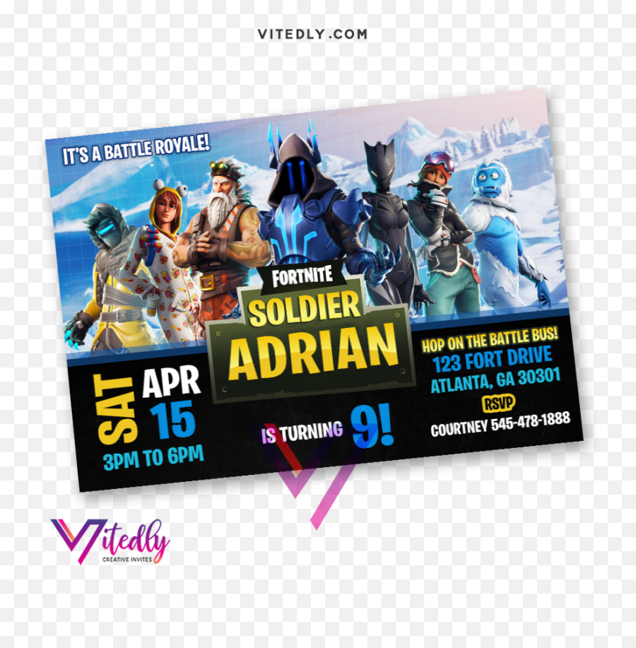 Fortnite Invitation Season 7 With Free Thank You Card U2013 Vitedly - Fortnite Drive By Invites Png,Fortnite Battle Bus Png