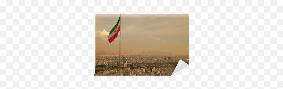 Iran Flag In The Wind Above Skyline Of Tehran Wall Mural U2022 Pixers - We Live To Change Iran Hrlri Png,Iran Flag Png