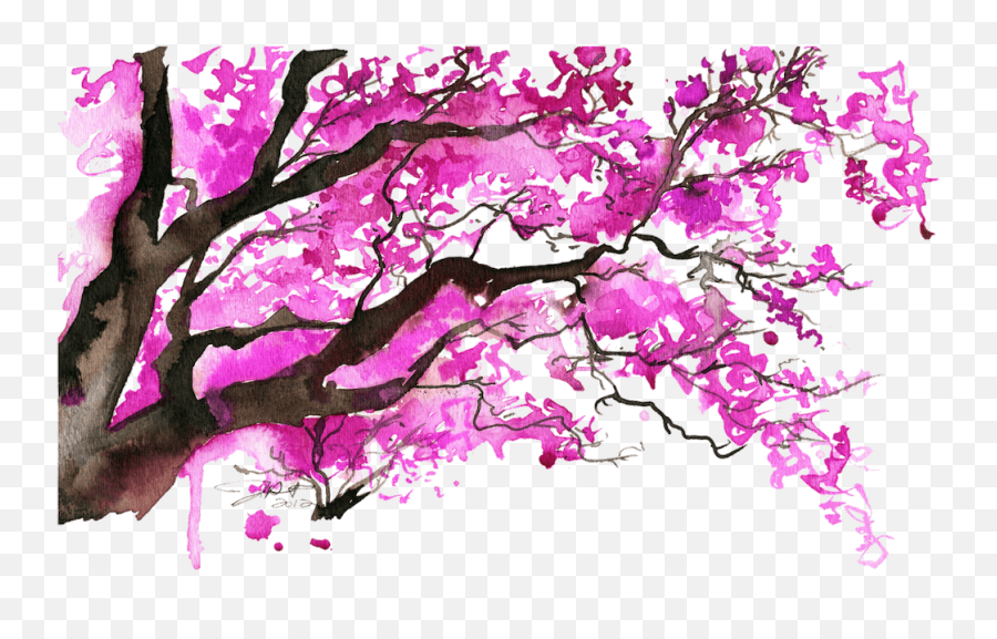 Cherry Blossom - Japanese Blossom Trees Painting Hd Png Japanese Pink Tree Painting,Japanese Cherry Blossom Png