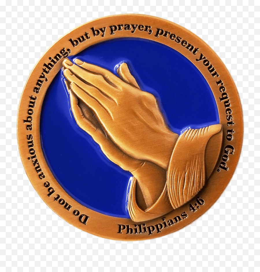 Serenity Prayer Antique Gold Plated Christian Challenge Coin - Philippians 46 Serenity Prayer Coun Png,Prayer Hands Icon