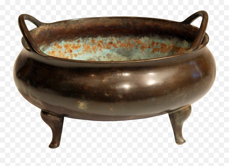 Antique Old Chinese Bronze Large Censor Footed Bowl Patinated - Coffee Table Png,Censor Bar Png