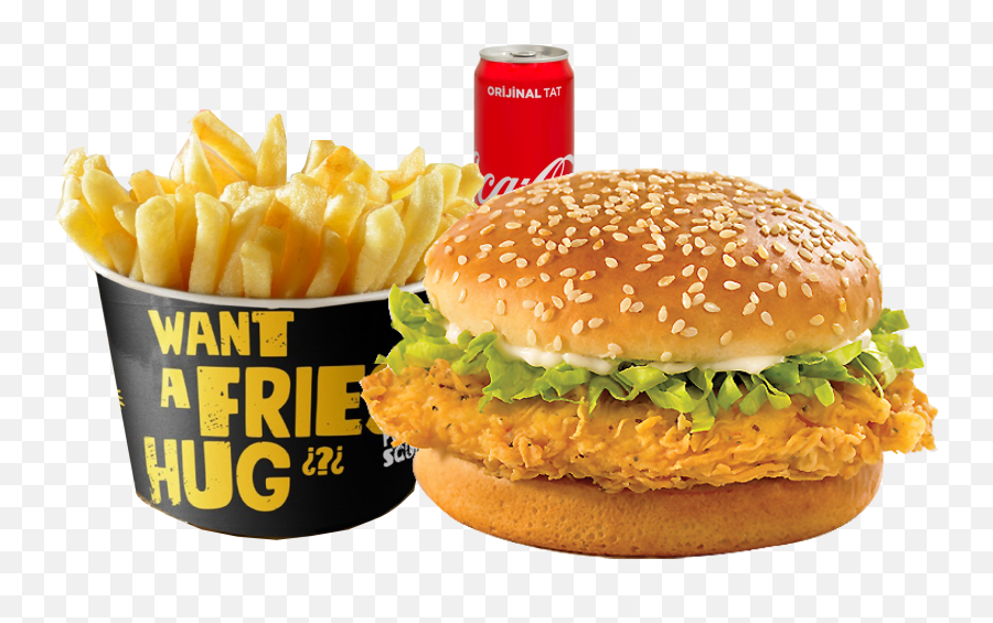Crispy Chicken Burger With French Fries - Hamburguesa De Pollo Empanizado Png,Burger And Fries Png