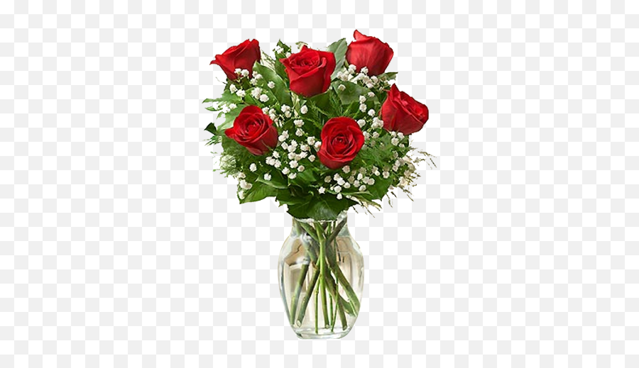 6 Pcs Valentineu0027s Red Roses In Vase - Half Dozen Roses Bouquet Png,Red Rose Transparent