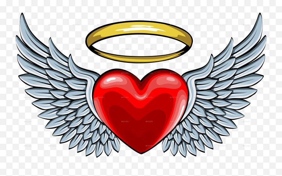 Banner Transparent Library Red Heart - Heart With Angel Wings Png,Angel Halo Transparent Background