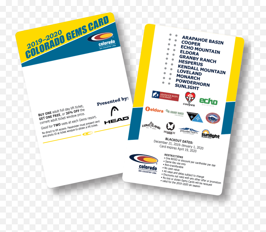 Gems Card 2019 - 2020 Colorado Ski Country Usa Colorado Ski Country Png,Buy One Get One Free Png