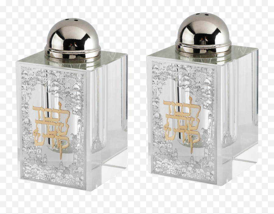 Salt And Pepper Shaker Set With Silver Jerusalem Plaque - Cylinder Png,Gold Plaque Png