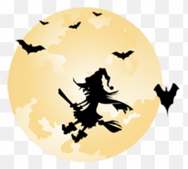 Halloween Full Moon Witch Png Download - Transparent