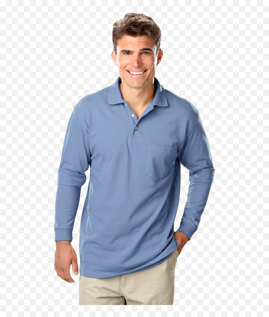 7208 - Ligssolidbg7208adult Superblend Ls Pocketed Polo Man Png,Shirt Pocket Png