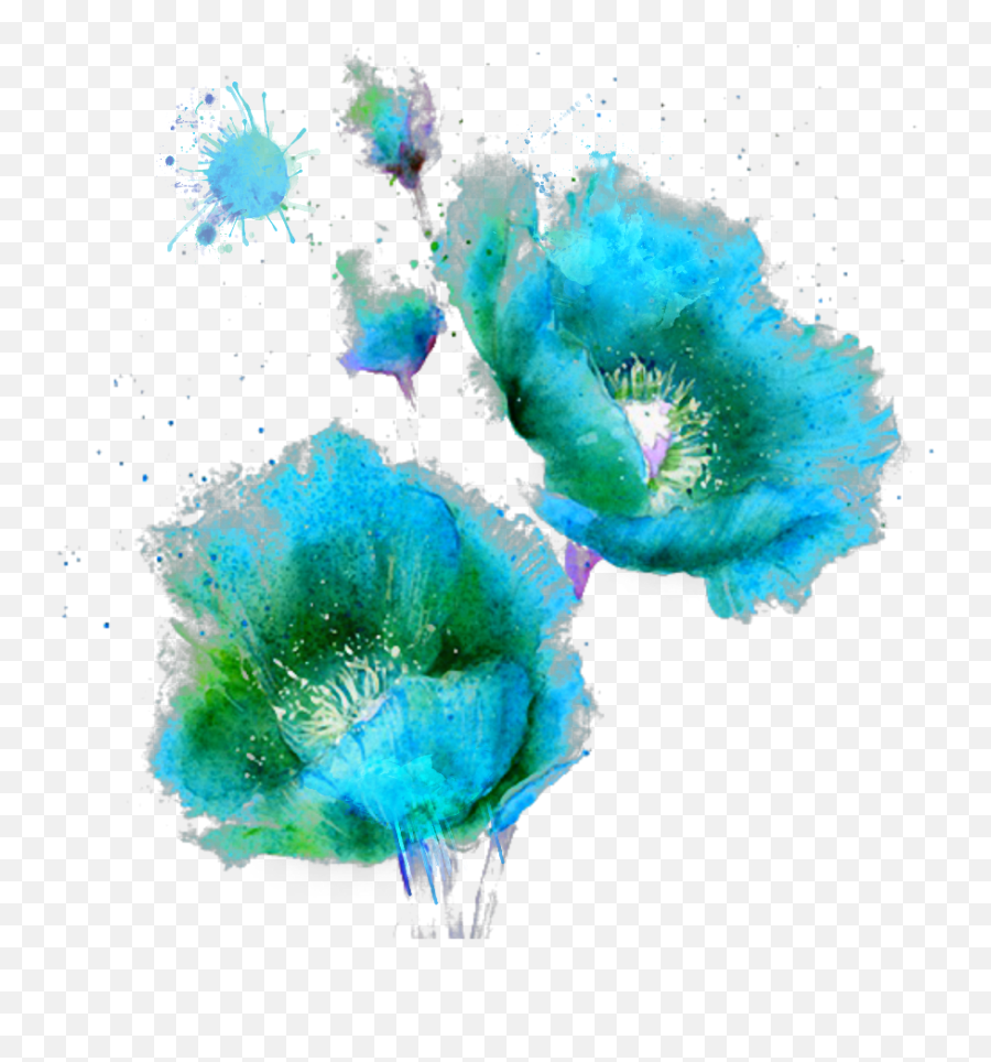 Download Hd Ftestickers Watercolor Painting Flowers Teal - Flower Paintings In Watercolors Png,Green Watercolor Png