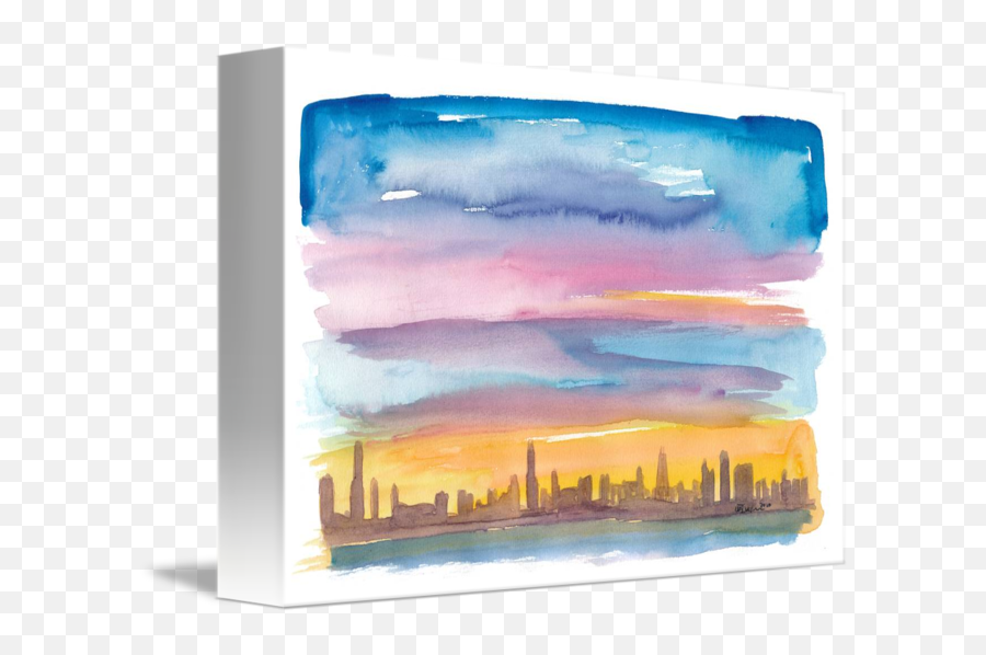 Chicago Illinois Skyline In Golden Sunset Mood By M Bleichner - Horizontal Png,Chicago Skyline Silhouette Png