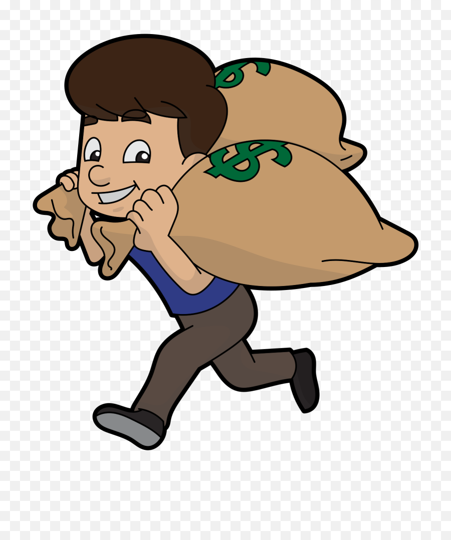 Cartoon Guy Runs Away With Bags Of - Man With Money Bag Cartoon Png,Money Bags Png