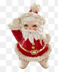 This Cheerful Napco Spaghetti Hair Santa Planter Has Jolly Png